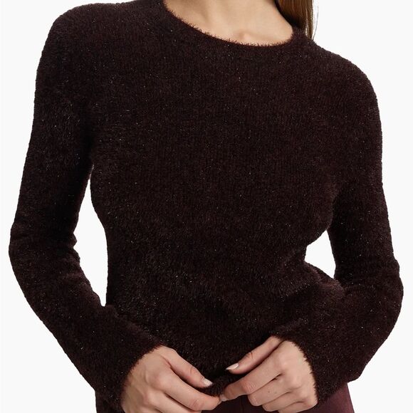 NEW VINCE lurex eyelash pullover sweater in cherry night metallic - Picture 4 of 5